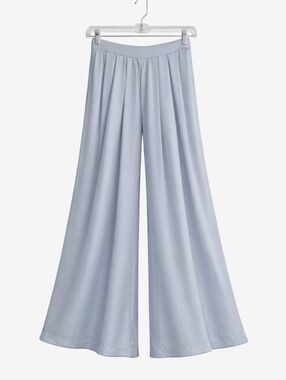 JLUXLABEL Soft Icy Blue Gray Satin Sheen Flowy Wide Leg Chic Palazzo Trousers